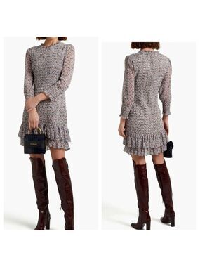 Veronica Beard Farha Smocked Mini Dress in Ecru Multi Floral Size 4 NWT